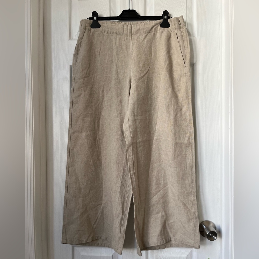J. Jill Love Linen 100% linen beige Wide Legs cropped pants zipped side size M